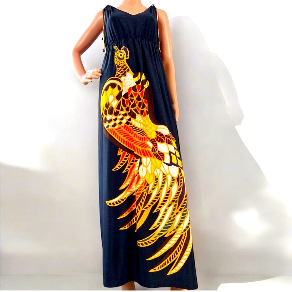 Nikki by Nikki Poulos "Dolores" Black Orange Maxi Embellished Dress Size Large - Picture 1 of 14